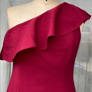 Calvin Klein Ruffle High Slit One-Sleeve Dress